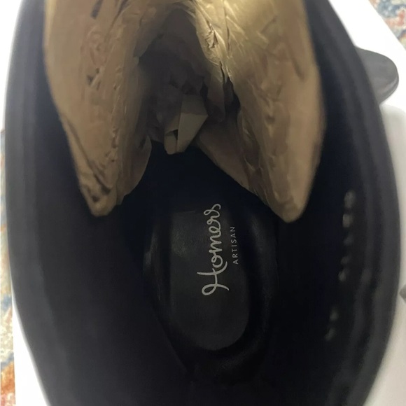 Homers NEW Women’s Boots Booties Ankle Metallic Leather Black Heel Size 43 - Picture 7 of 8